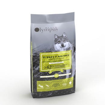 BLACK OLYMPUS L.G. SENIOR, LIGHT & STERILISED με Γαλοπούλα, Σολομό & Καστανό Ρύζι 12KG