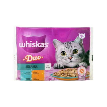 WHISKAS DUO σε Ζελέ με γεύσεις Στεριάς & Θάλασσας 4x85gr (Πολυσυσκευασία)