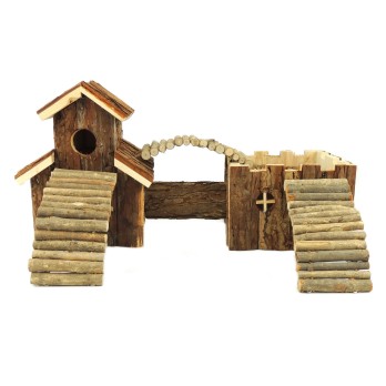 SMALL ANIMAL DOUBLE HOUSE WITH BRIDGES 46x14x5x23cm
