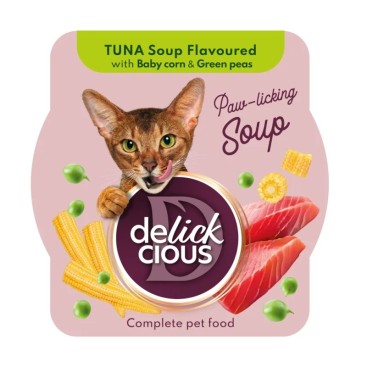 Delickcious Cat Soup Tuna & Corn 80gr