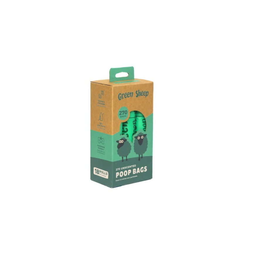 Green Sheep Poop Bags Unscented - 270 Bags (18x15) GREEN SHEEP