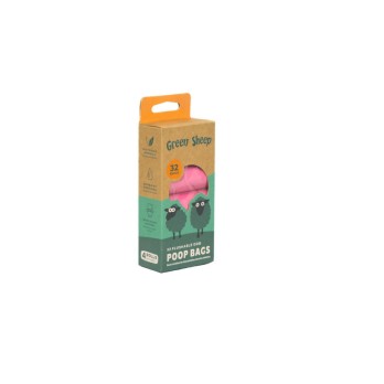 Green Sheep Flushable Poop Bags - 32 Bags Pink (4x8)