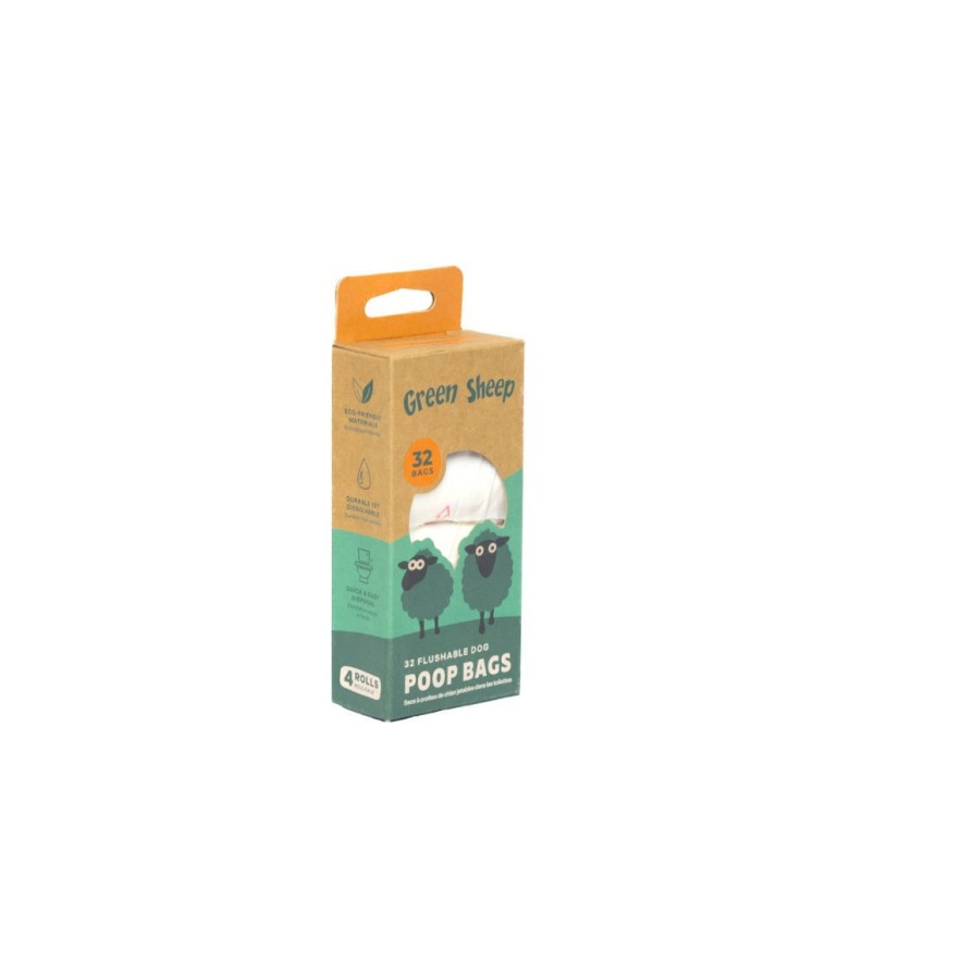 Green Sheep Flushable Poop Bags - 32 Bags White (4x8) GREEN SHEEP