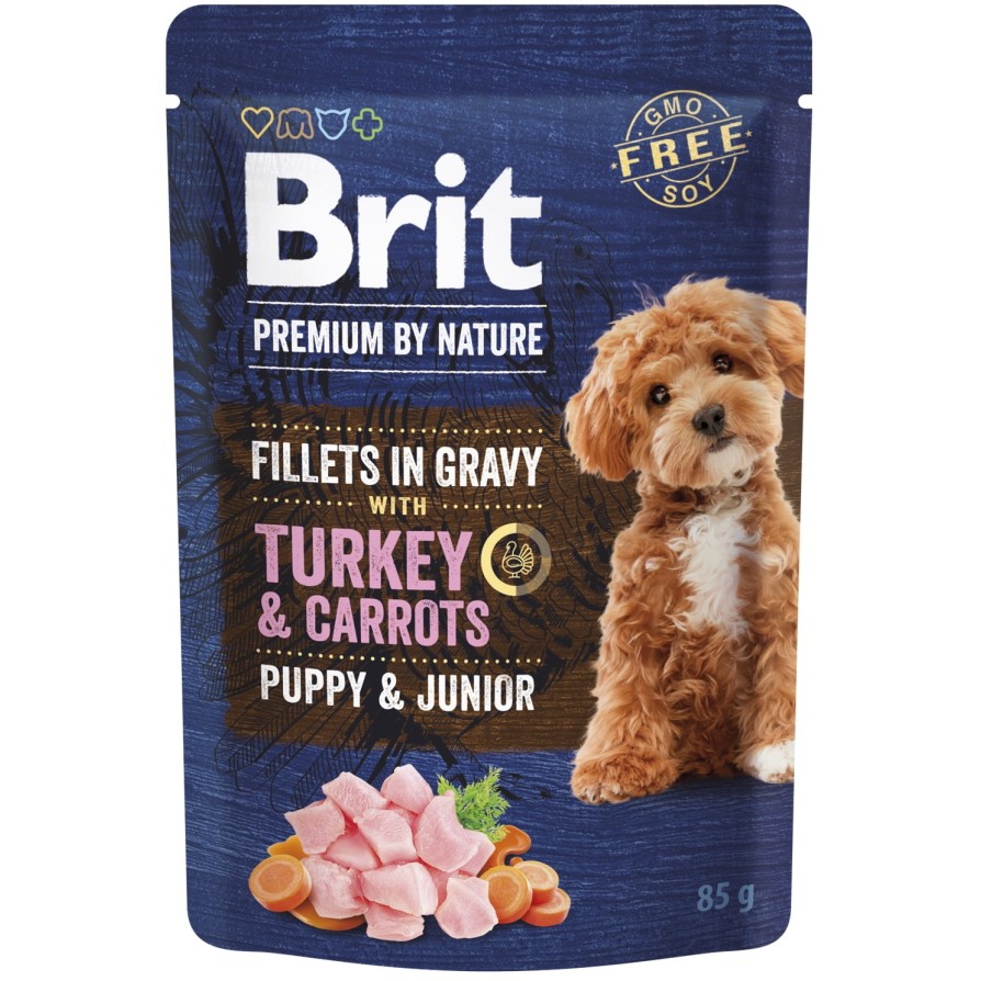 BRIT PR DOG φακ.FIL.GRAVY PUPPY TURKEY&CARROT 85gr BRIT
