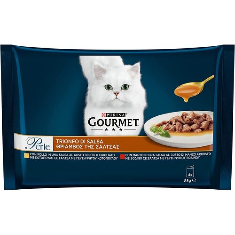 GOURMET PERLE Πολυσυσκευασία ''Θρίαμβος της Σάλτσας'' με Κοτόπουλο & Βοδινό 4x85gr GOURMET PERLE