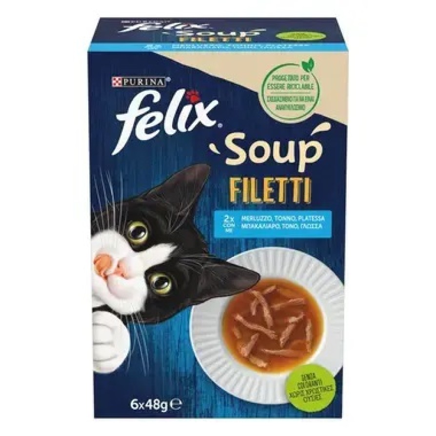 Felix Soup Time Fillet Πολυσυσκευασία με ΜΠΑΚΑΛΙΑΡΟ, ΤΟΝΟ & ΓΛΩΣΣΑ 48gr ΓΑΤΑ