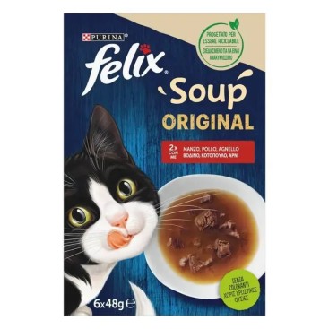 Felix Soup Time Original Πολυσυσκευασία με Βοδινό, Κοτόπουλο & Αρνί (6x48gr)