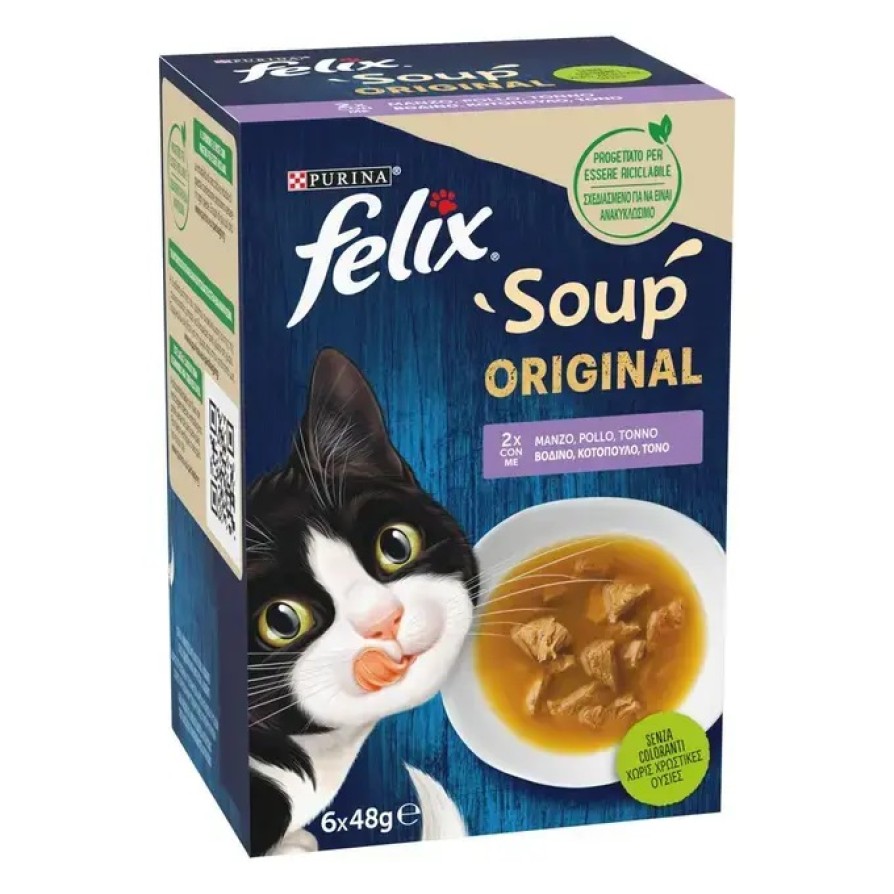 FELIX SOUP TIME Original Πολυσυσκευασία με Βοδινό, Κοτόπουλο & Τόνο (6x48g) ΓΑΤΑ