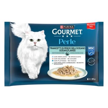 Gourmet Perle Πολυσυσκευασία Φιλετάκια σε σάλτσα με ΜΠΑΚΑΛΙΑΡΟ, ΣΟΛΟΜΟ, ΓΛΩΣΣΑ & ΓΑΔΟ 4x85gr