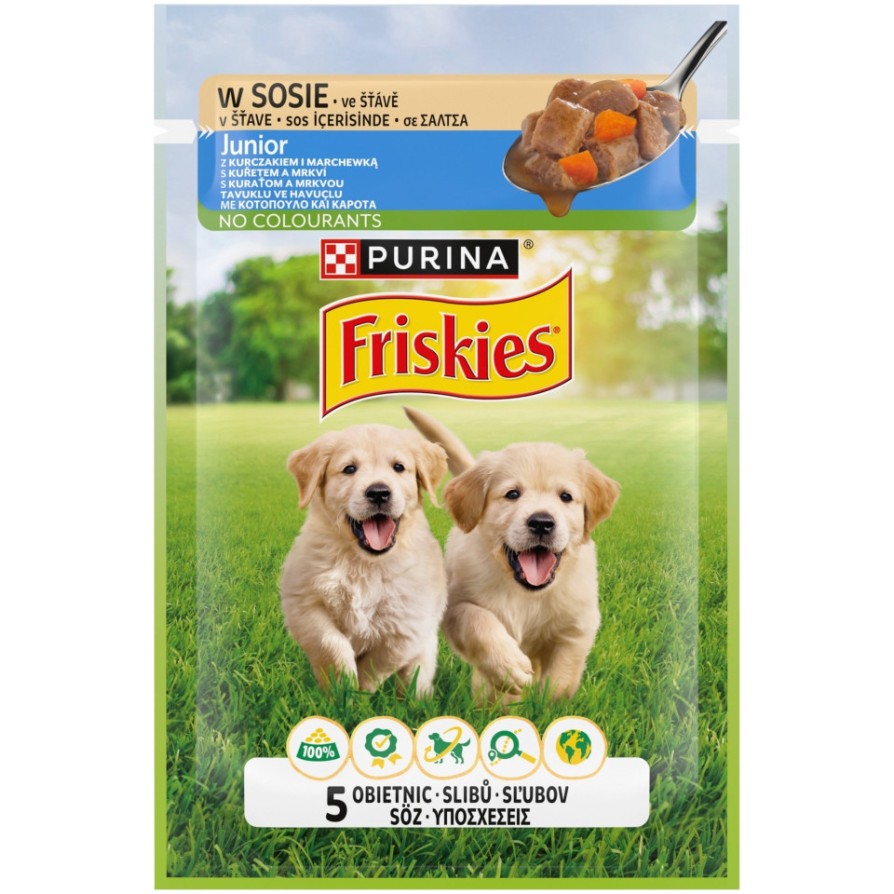 FRISKIES Wet Dog JUNIOR με Κοτόπουλο & Καρότα σε σάλτσα 85gr FRISKIES