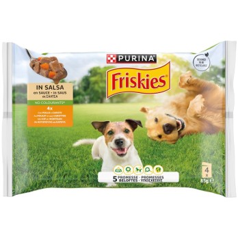 FRISKIES Wet Dog Πολυσυσκευασία με Κοτόπουλο & Καρότα σε σάλτσα 4x85gr