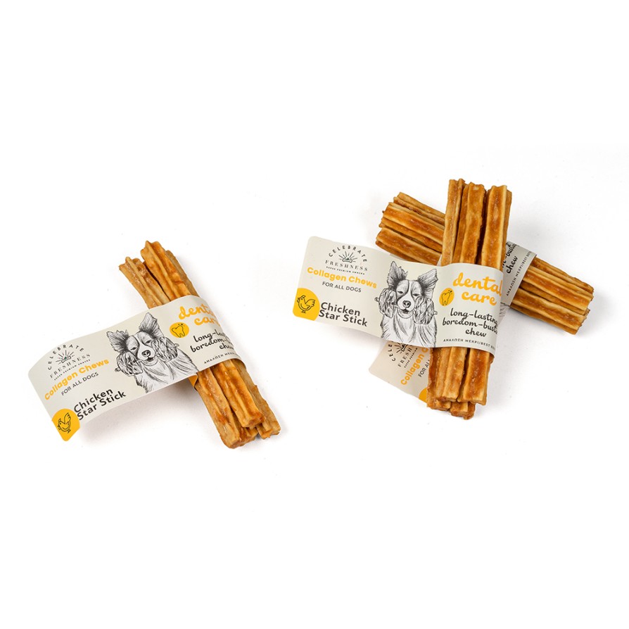 CELEBRATE COLLAGEN DENTAL CHICKEN STAR STICK 4pcs 12.5cm CELEBRATE FRESHNESS