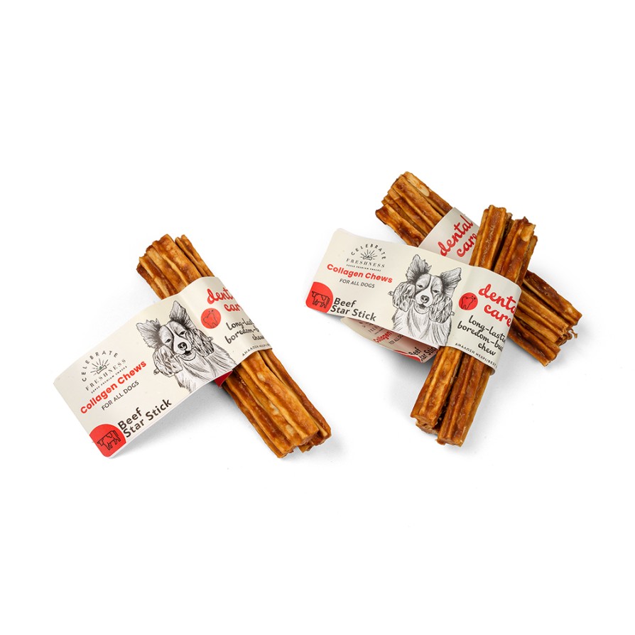 CELEBRATE COLLAGEN DENTAL BEEF STAR STICKS 4pcs 12.5cm CELEBRATE FRESHNESS