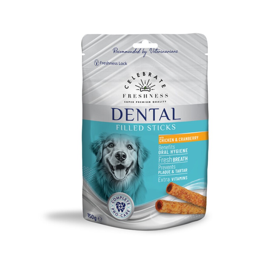 CELEBRATE FRESHNESS DENTAL FILLED STICKS CHICKEN & CRANBERRY 150gr CELEBRATE FRESHNESS