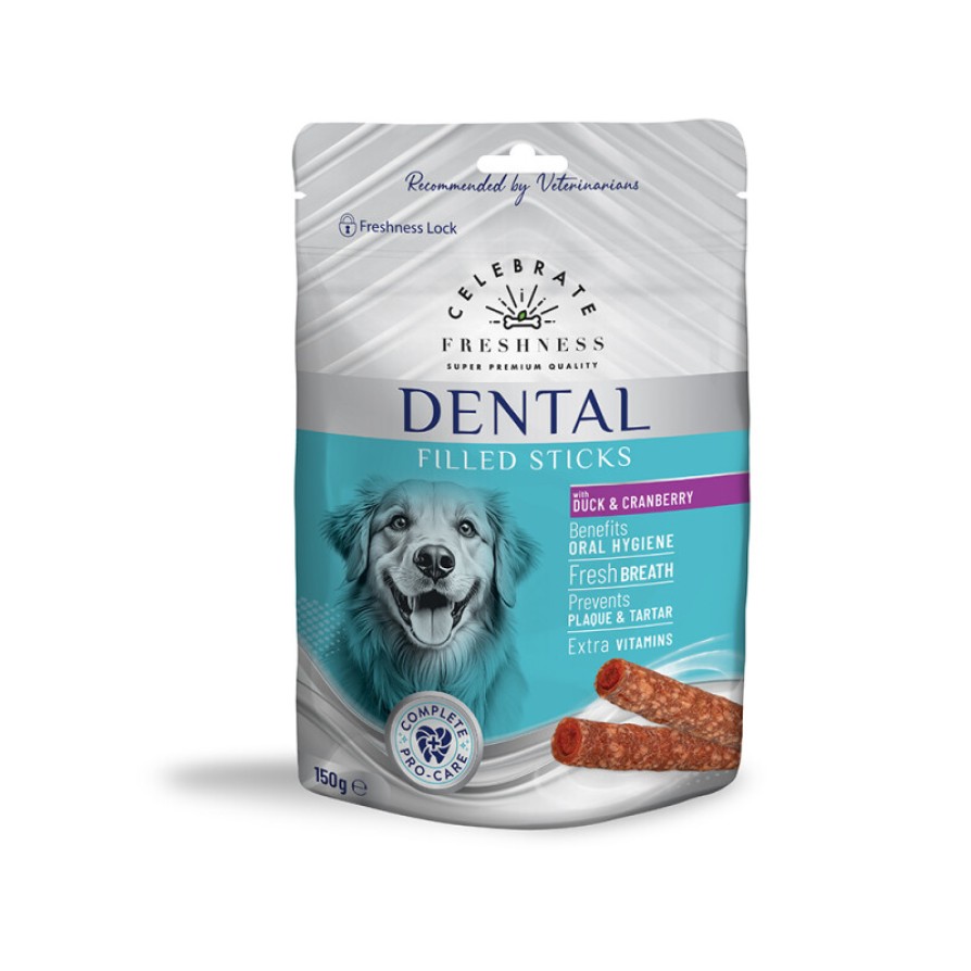 CELEBRATE FRESHNESS DENTAL FILLED STICKS DUCK & CRANBERRY 150gr CELEBRATE FRESHNESS