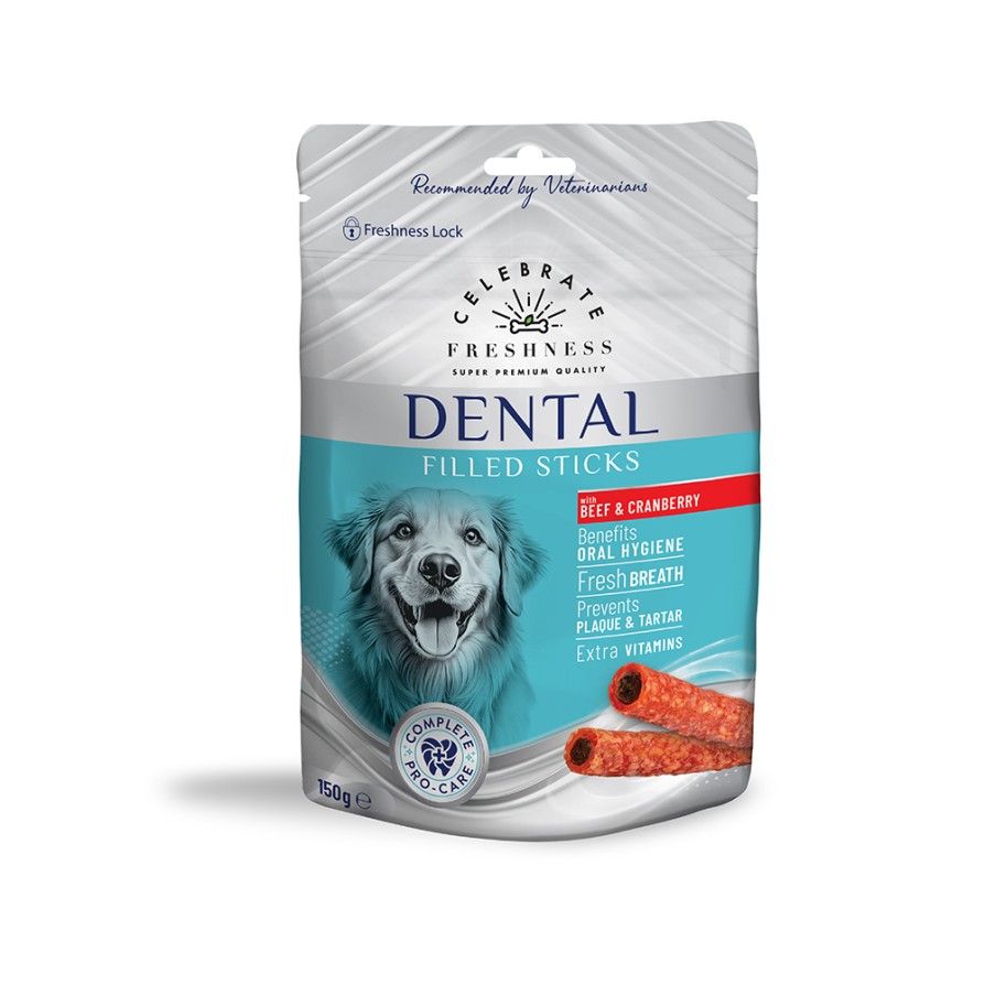 CELEBRATE FRESHNESS DENTAL FILLED STICKS BEEF & CRANBERRY 150gr CELEBRATE FRESHNESS