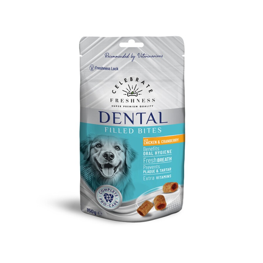 CELEBRATE FRESHNESS DENTAL FILLED BITES CHICKEN & CRANBERRY 150gr CELEBRATE FRESHNESS