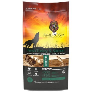 AMBROSIA GRAIN FREE SENIOR LIGHT STERILISED TURKEY & SALMON