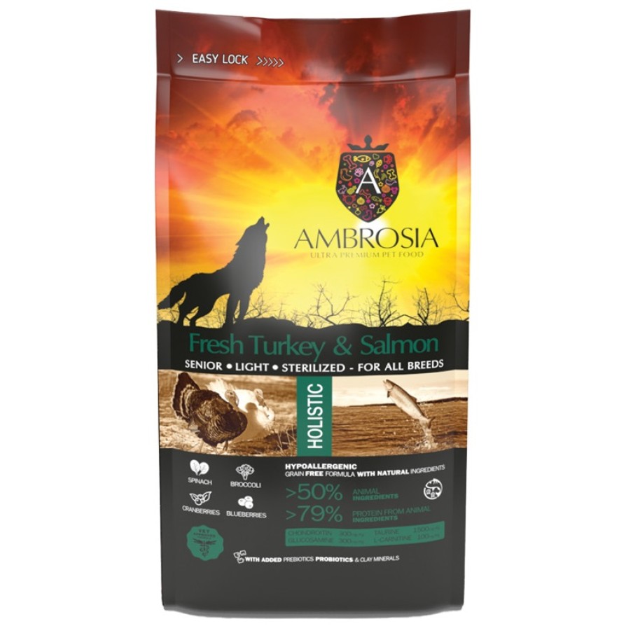 AMBROSIA GRAIN FREE SENIOR LIGHT STERILISED TURKEY & SALMON AMBROSIA