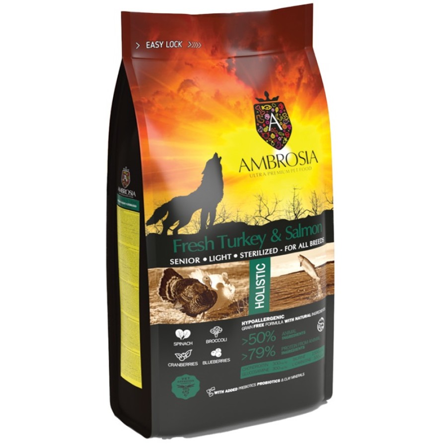 AMBROSIA GRAIN FREE SENIOR LIGHT STERILISED TURKEY & SALMON AMBROSIA