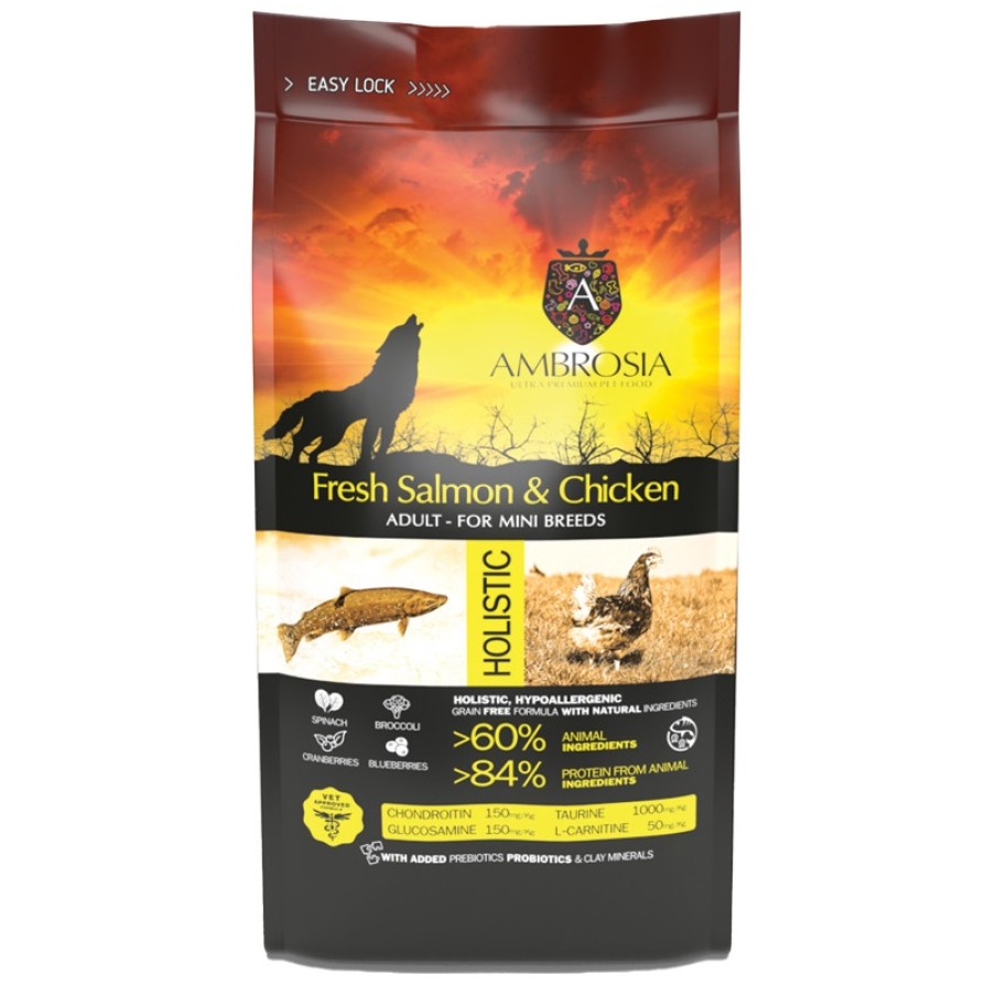 AMBROSIA GRAIN FREE ADULT MINI ΚΟΤΟΠΟΥΛΟ & ΣΟΛΟΜΟΣ  AMBROSIA GRAIN FREE ADULT MINI ΚΟΤΟΠΟΥΛΟ & ΣΟΛΟΜΟΣ