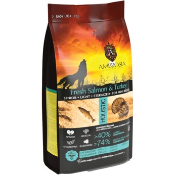 AMBROSIA GRAIN FREE ADULT MINI SENIOR LIGHT STERILISED FRESH SALMON & TURKEY AMBROSIA GRAIN FREE ADULT MINI SENIOR LIGHT STERILISED FRESH SALMON & TURKEY