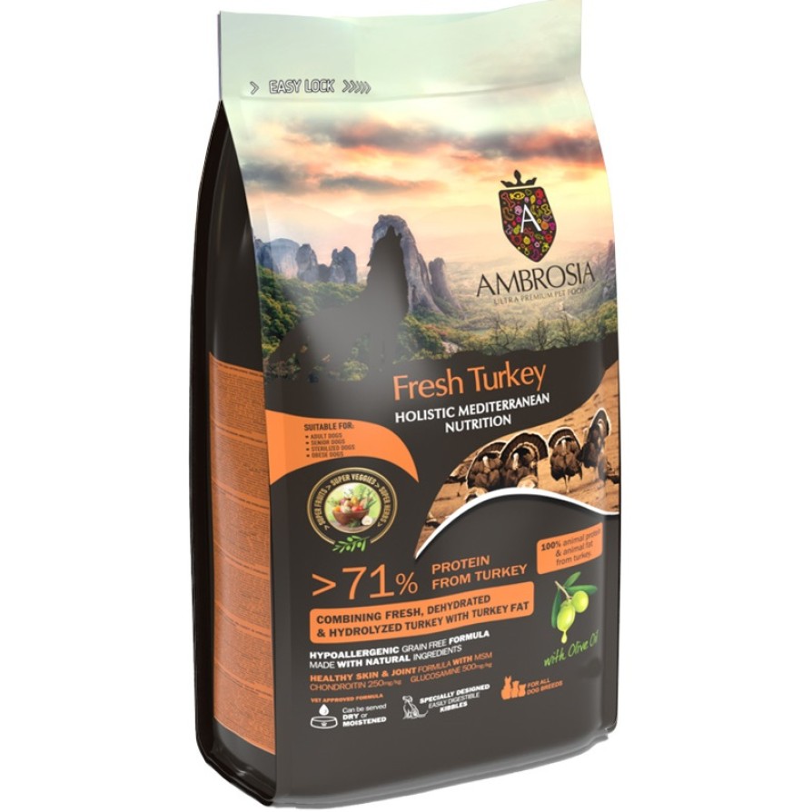 AMBROSIA MEDITERRANEAN GRAIN FREE SENIOR LIGHT & STERILIZED FRESH TURKEY ΣΚΥΛΟΣ
