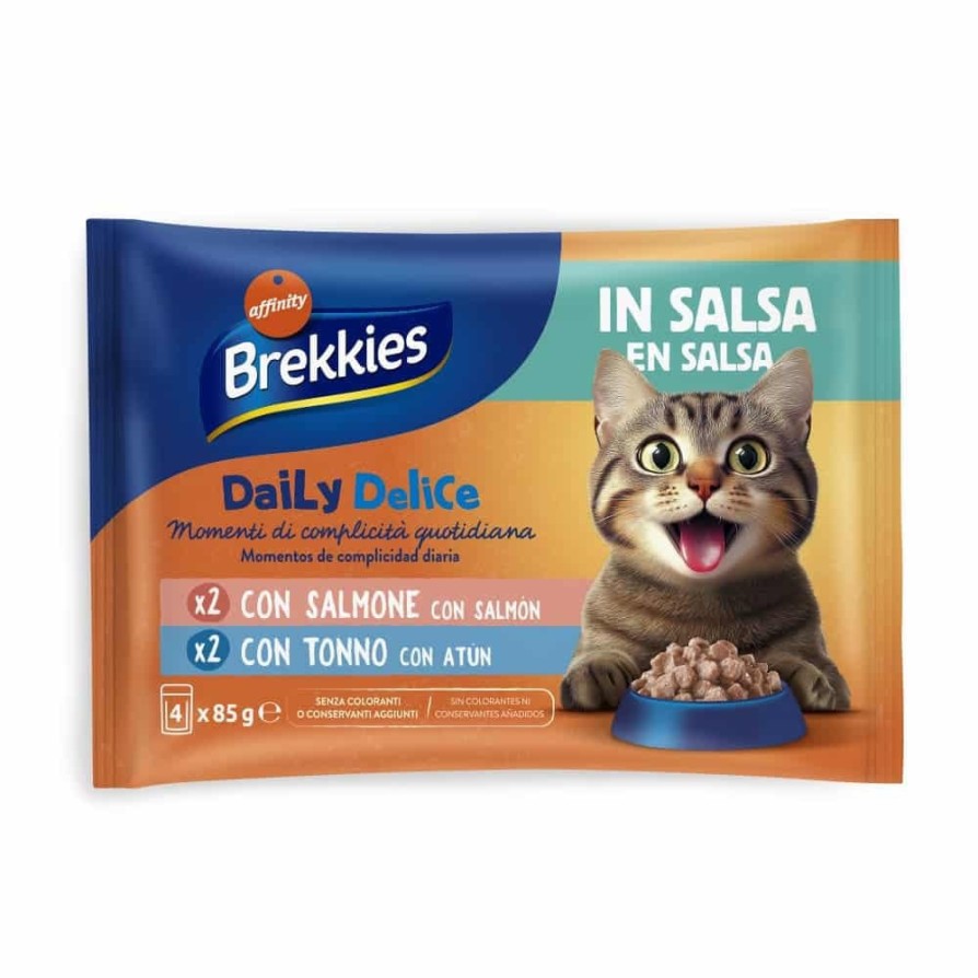 BREKKIES CAT ADULT SALMON & TUNA ΣΕ ΣΑΛΤΣΑ (85gr x 4) 