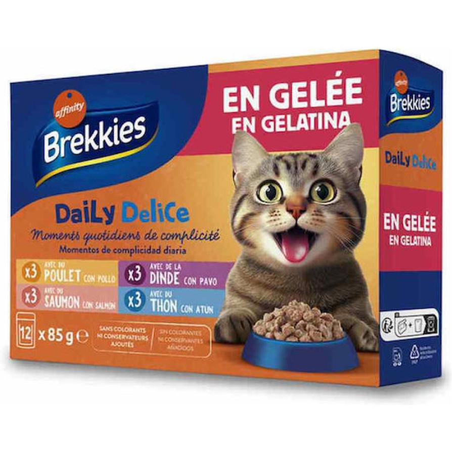 BREKKIES CAT ADULT MIX (CHICKEN/TURKEY/SALMON/TUNA) ΣΕ ΖΕΛΕ (85gr x 12) 