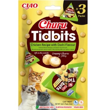 CHURU CAT TIDBITS WITH CHIKEN WITH DASHI FLAVOR 36gr