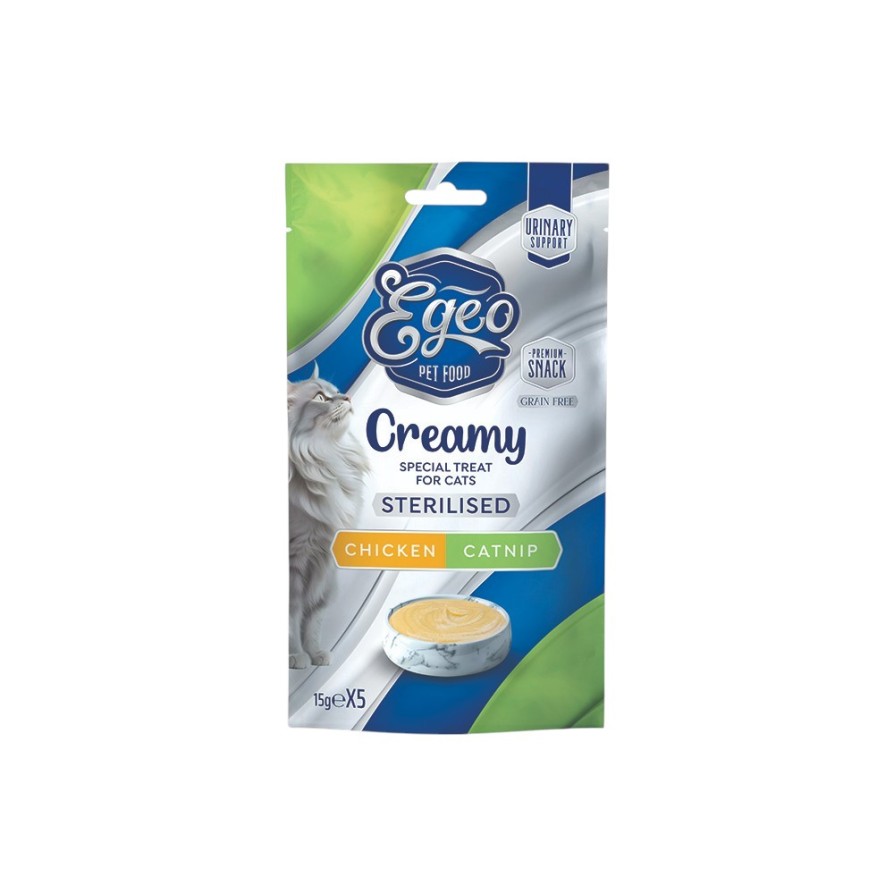 EGEO CAT CREAMY STERILIZED CHICKEN CATNIP & CRANBERRY 5x15gr ΓΑΤΑ