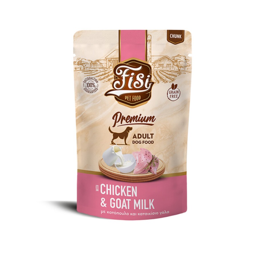 FISI ADULT DOG ΜΕ ΚΟΤΟΠΟΥΛΟ & ΚΑΤΣΙΚΙΣΙΟ ΓΑΛΑ ΣΕ ΣΑΛΤΣΑ POUCH 130gr ΣΚΥΛΟΣ