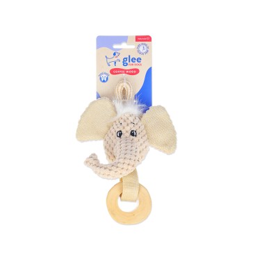 GLEE ΠΑΙΧΝΙΔΙ ΣΚΥΛΟΥ PUPPY ELEPHANT WITH COFFEE WOOD RING 15cm.