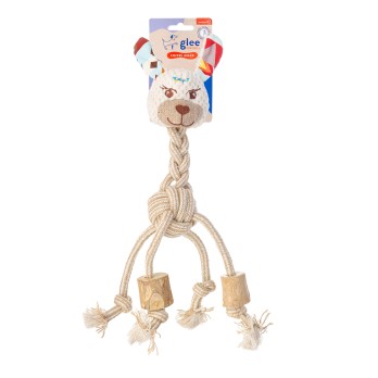 GLEE ΠΑΙΧΝΙΔΙ ΣΚΥΛΟΥ LAMA BALL ROPE WITH COFFEE WOOD 38cm