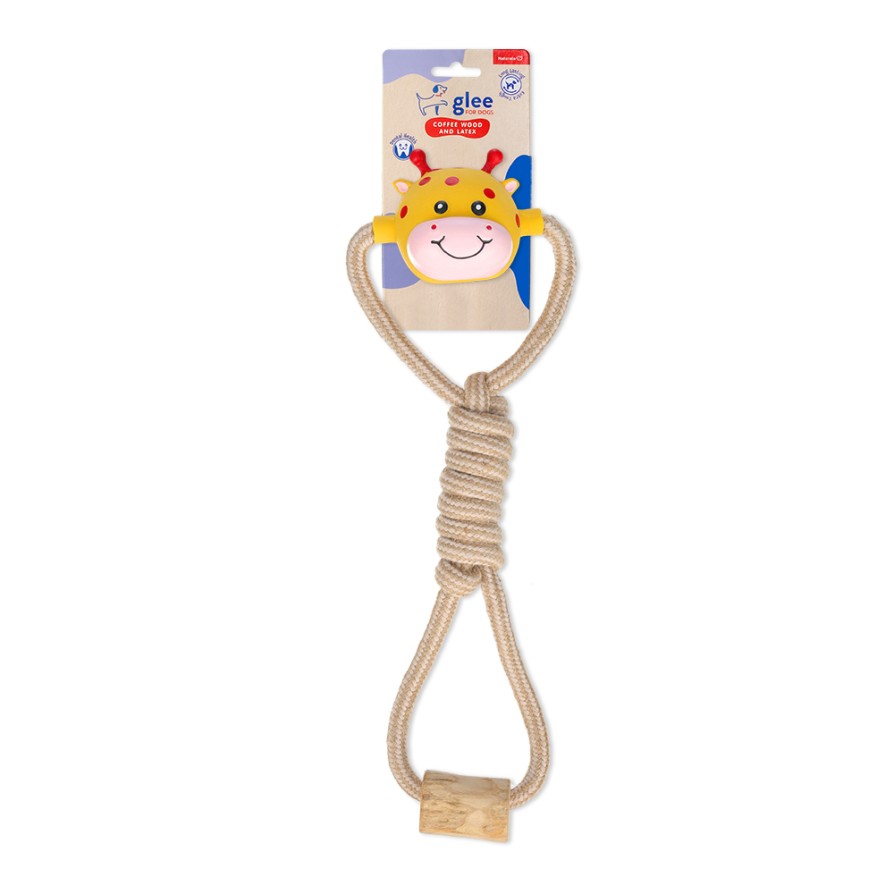 GLEE ΠΑΙΧΝΙΔΙ ΣΚΥΛΟΥ GIRAFFE TWISTED ROPE WITH COFFEE WOOD 38cm ΣΚΥΛΟΣ