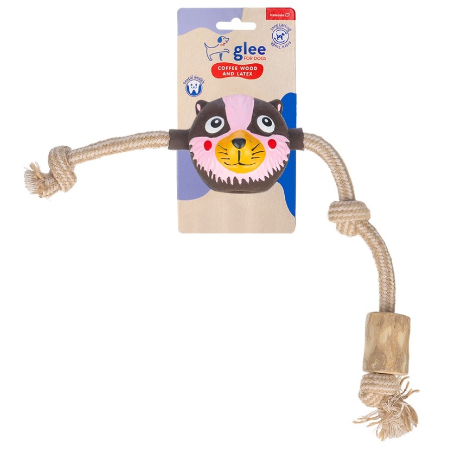 GLEE ΠΑΙΧΝΙΔΙ ΣΚΥΛΟΥ BADGER KNOTTED ROPE WITH COFFEE WOOD 33cm