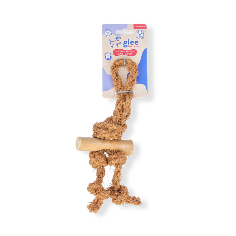 GLEE ΠΑΙΧΝΙΔΙ ΣΚΥΛΟΥ TWIN TUG COFFEE WOOD WITH COCO ROPE 30cm ΣΚΥΛΟΣ
