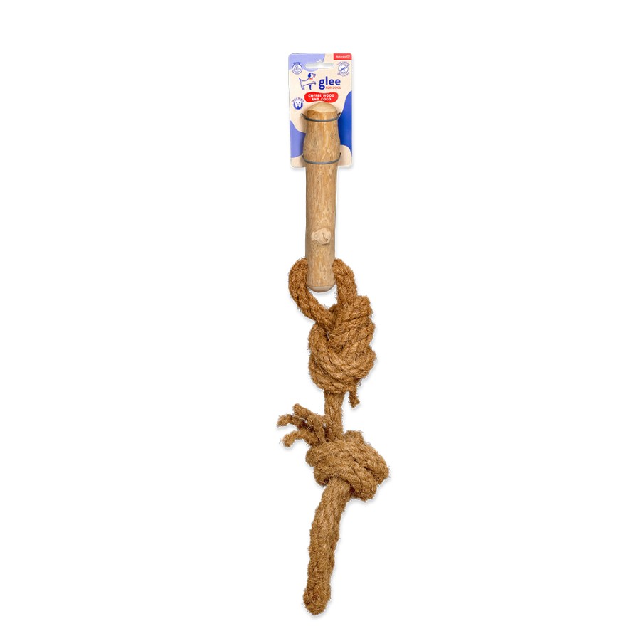 GLEE ΠΑΙΧΝΙΔΙ ΣΚΥΛΟΥ COFFEE WOOD STICK TUG WITH COCO ROPE 55cm ΣΚΥΛΟΣ