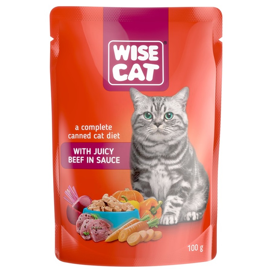 WISE CAT WITH JUICY BEEF IN SAUCE 100gr