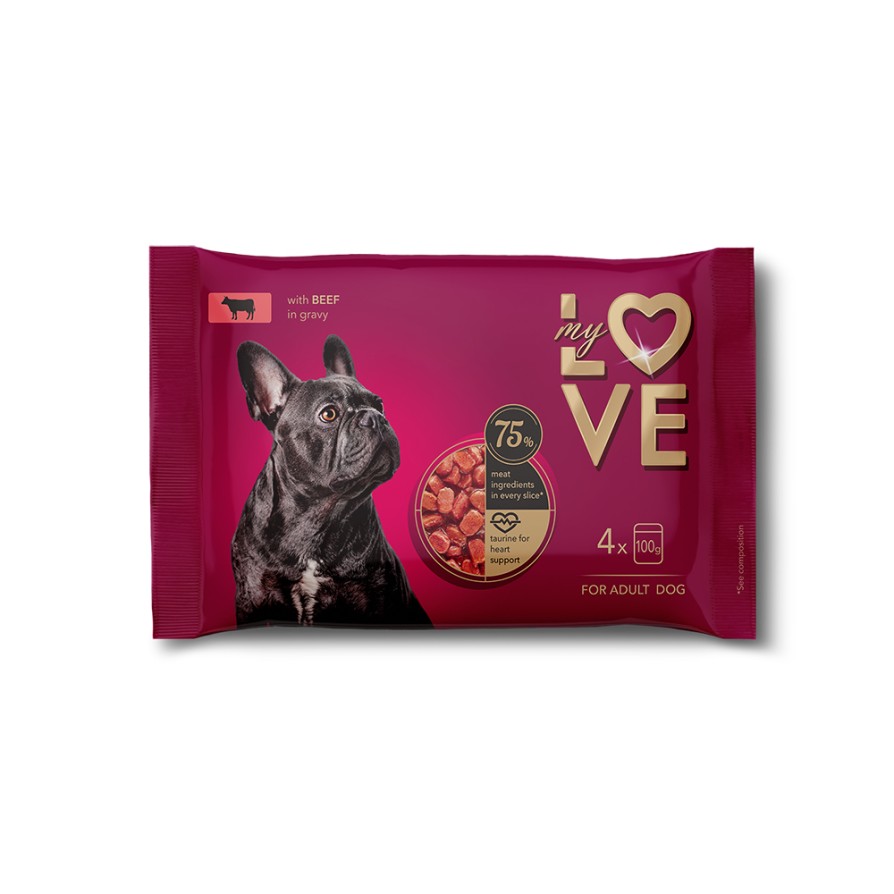 MYLOVE Πολυσυσκευασία Wet Dog Adult Beef 4x100gr MYLOVE