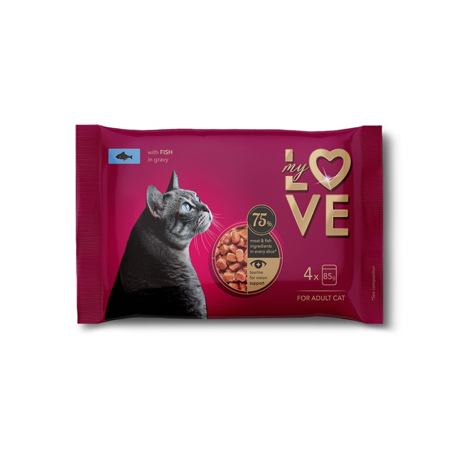 MYLOVE Πολυσυσκευασία Wet Cat Adult Fish 4x85gr MYLOVE