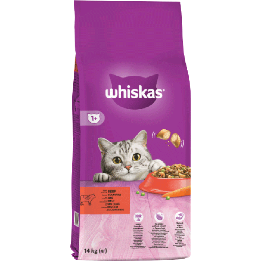 WHISKAS DRY ADULT με ΜΟΣΧΆΡΙ 14KG WHISKAS