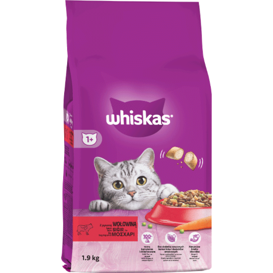 WHISKAS ADULT ΜΟΣΧΑΡΙ & ΓΕΜ.ΚΡΟΚΕΤΕΣ 1.9kg WHISKAS