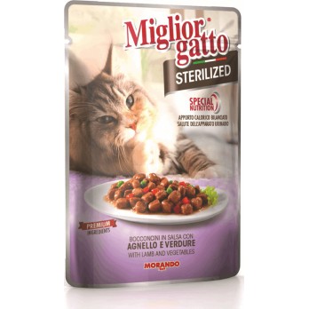 MIGLIOR GATTO STERILIZED Κομματάκια σε Σάλτσα με Αρνί & Λαχανικά 85gr