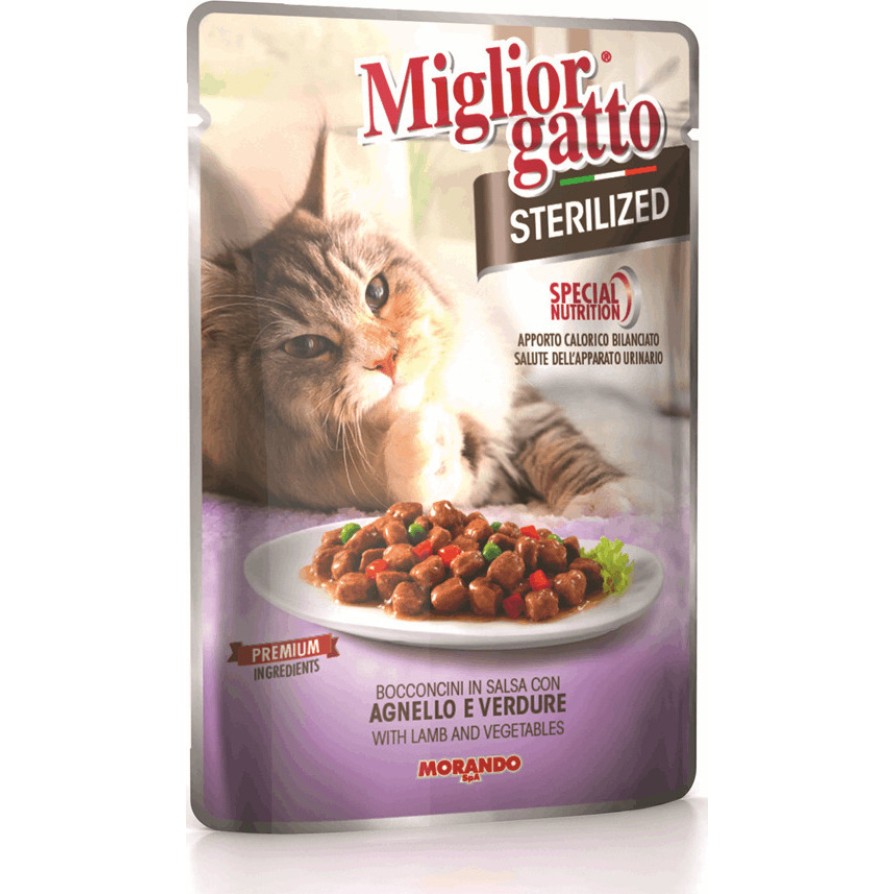 MIGLIOR GATTO STERILISED ΑΡΝΙ & ΛΑΧΑΝΙΚΑ ΣΕ ΣΑΛΤΣΑ 85GR MIGLIOR GATTO