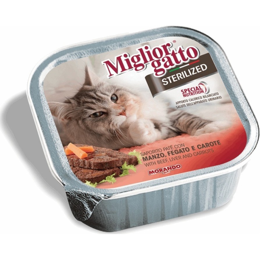 MIGLIOR GATTO STERILISED ΠΑΤΕ ΒΟΔΙΝΟ&ΣΥΚΩΤΙ&ΚΑΡΟΤΟ 100GR MIGLIOR GATTO