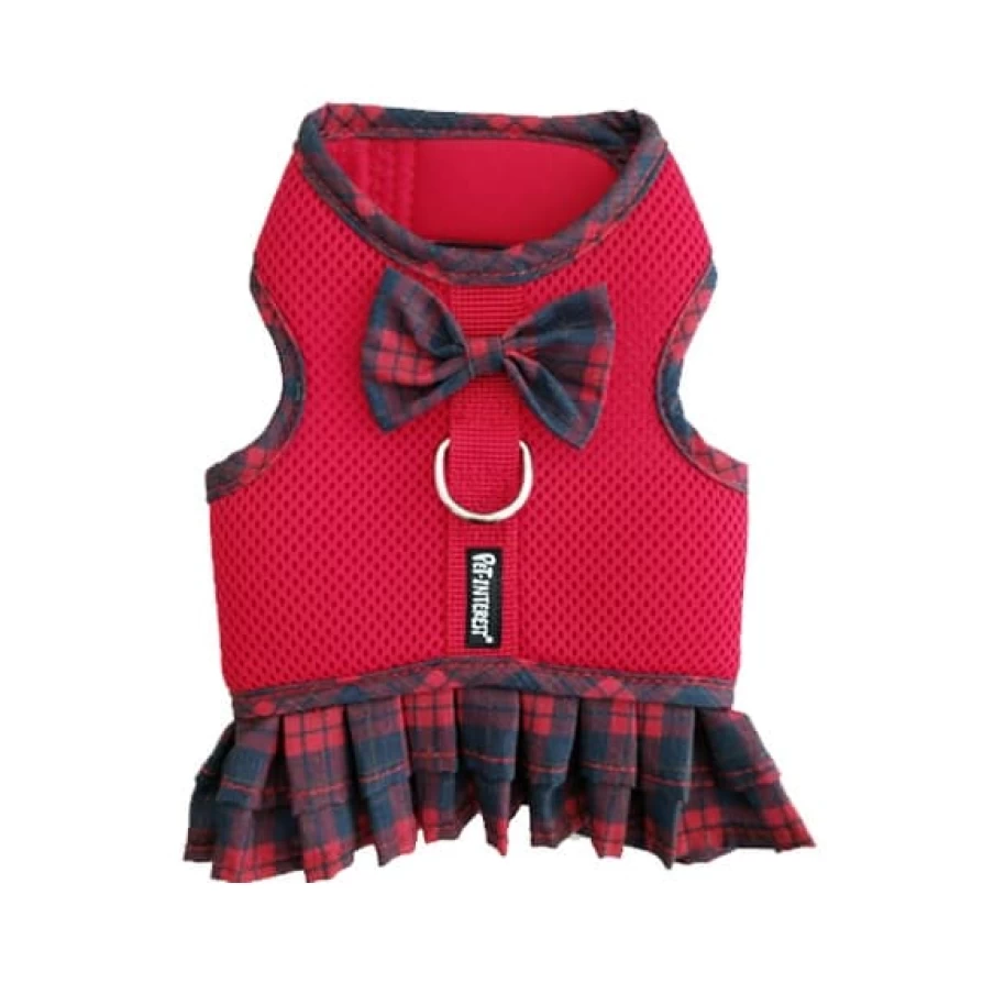MESH HARNESS RED PLAID & SKIRT XL PET INTEREST