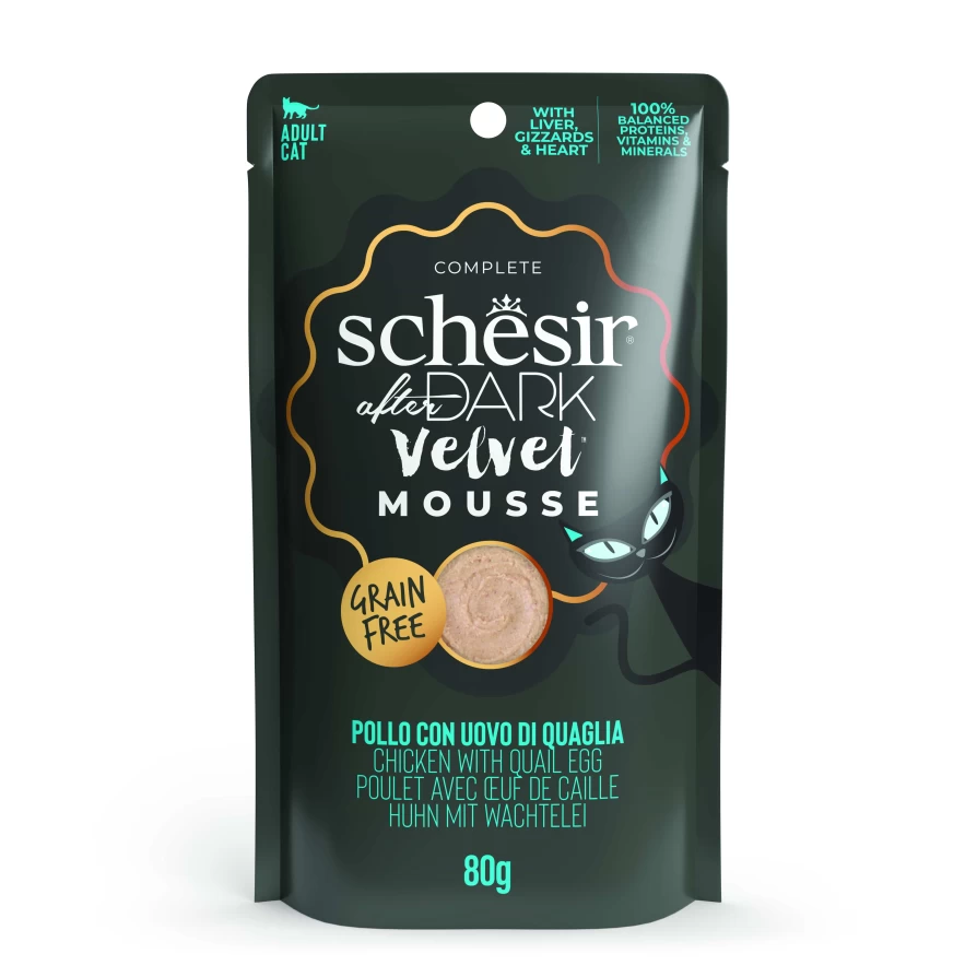 Schesir Cat After Dark Velvet Mousse pouch κοτόπουλο με αυγό ορτυκιού 12/80g SCHESIR